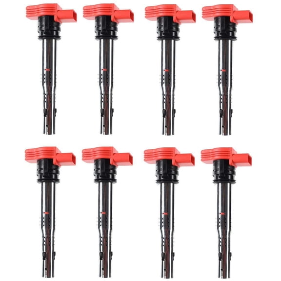 A-Premium Ignition Coils Pack Compatible with Audi A6 Quattro S6 2007-2011 A8 Quattro Q7 R8 S5 S8 Volkswagen Touareg 4.2L 5.2L Red 8-PC Set