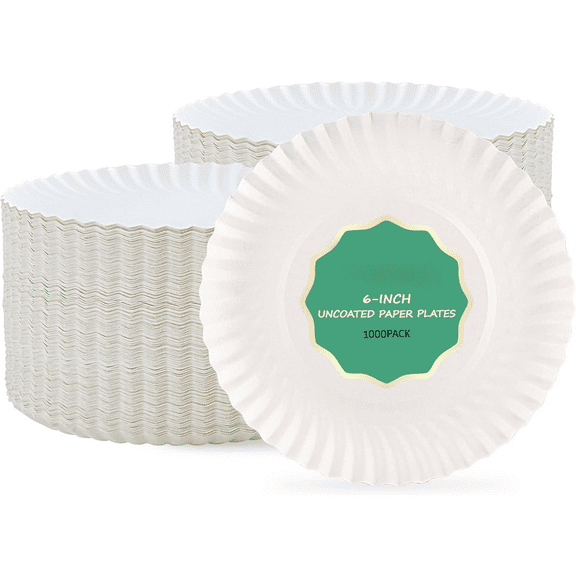 6 Inch Paper Plates 1000 Count, White Paper Plates Uncoated, Everyday Disposable Dessert Plate 6" Small Plate Bulk 1000 Count