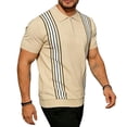 thumbnail image 3 of Men's Knit Quarter-Zip Polo Shirt, Short Sleeve Vertical Stripe Casual Top, Breathable Textured Knitwear for Smart Casual Style, Everyday Wear & Outings Beige XL, 3 of 5