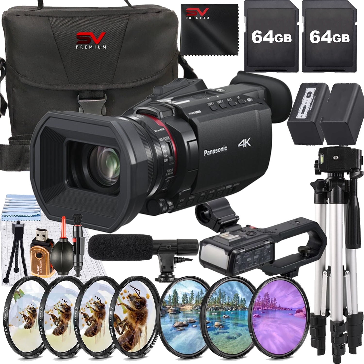 Panasonic HC-X2100 UHD 4K HDMI Lightweight Compact Camcorder with 2 Pack 64GB SanDisk Memory Card + Case + Filter Kit + SV Premium Accessory Bundle