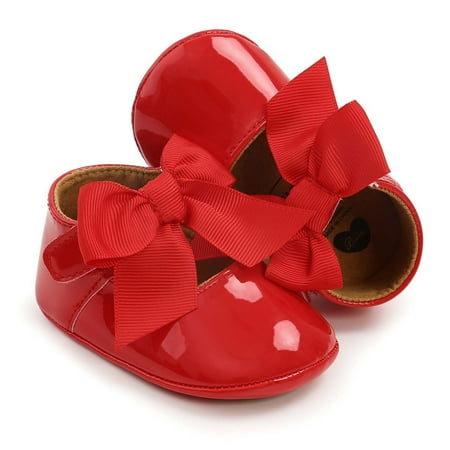 Zwiiyzr 2025 Girls Baby First Walking Shoes 0-1 Years Infant Dress Shoes Flats Flat Shoelace Bowknot Non-Slip Toddler Princess Dress Toddler Shoes Red