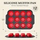 thumbnail image 2 of Silicone Muffin Pan with Metal Frame, Egg Bite Maker Silicone Molds for Baking, Cupcake Pans 12 Regular Size Red, 2 of 5