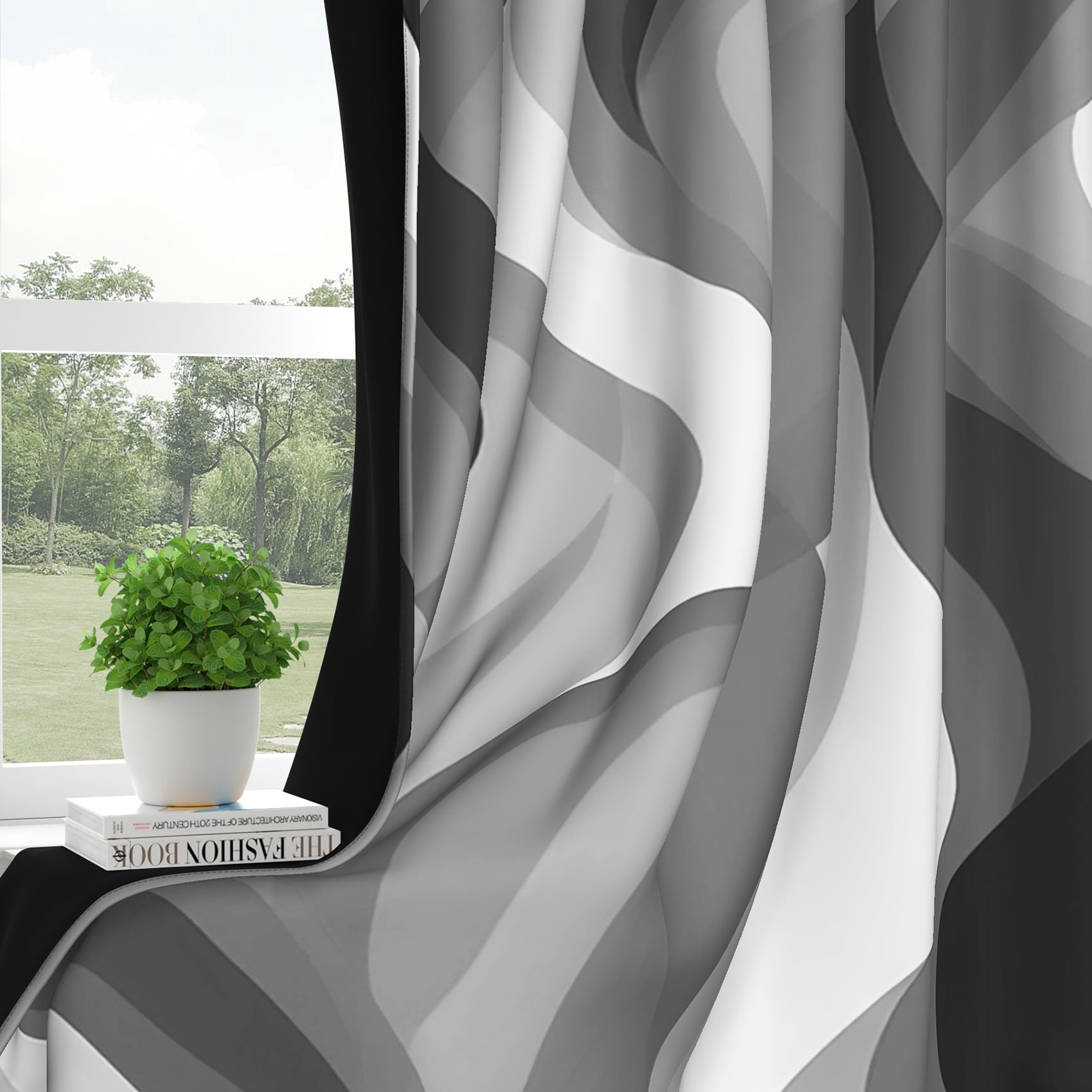 Black and Grey Blackout Window Curtains for Living Room,Thermal Insulated Curtains,52x84 Inch,Set of 2