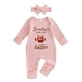 thumbnail image 3 of larppty Infant Baby Boy Girl Football Outfit On Sundays We Watch Football with Daddy Football Season Romper Jumpsuit + Hat (Pink,6-12 Months), 3 of 5