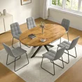 thumbnail image 3 of 43.2"-59.2" Extendable Round Dining Table Set for 4-6,7 Piece Round Kitchen Table Set with 6 Upholstered Chairs for Kitchen Living Room, Space Saving, 3 of 9