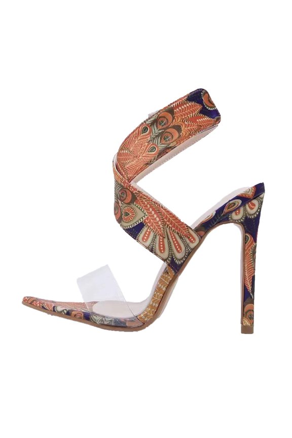 Sandals for Women Women's Printed Magic Paste Fish Mouth Presented Toe High Heel Sandals