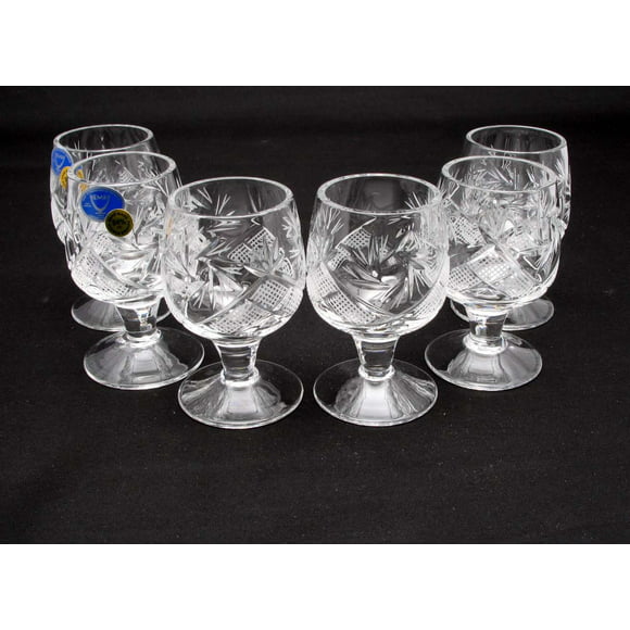 World Gifts Set of 6 Hand-Made Crystal Shot Glasses - 50ml, Clear