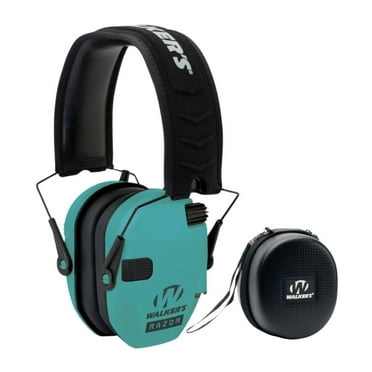 Walker's Razor Compact Electronic Ear Muff (Teal) for Youth and Women with (2-Pack) AAA Batteries Bundle with Protective Case (2 Items)