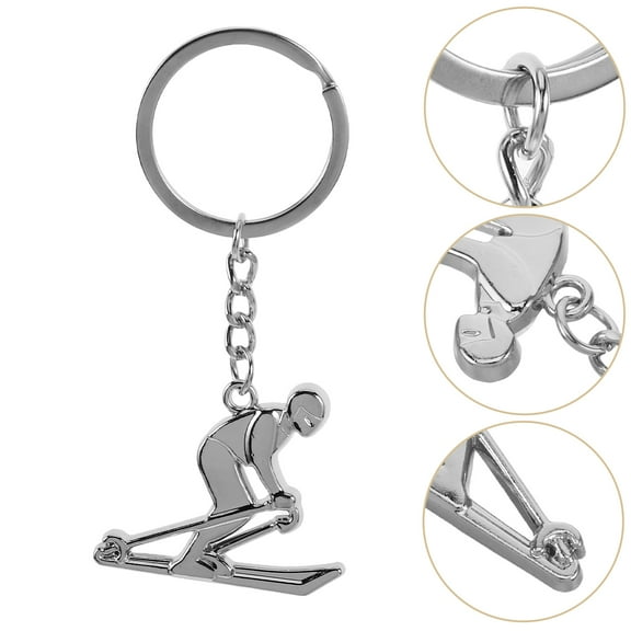 ELAYARD Metal Silver Skiing Figure Keyring Charm for Backpack Sport Keychain and Bag Accessory