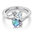 thumbnail image 3 of Gem Stone King 925 Sterling Silver White Moissanite Mercury Mist Mystic Topaz and White Diamond Ring for Women (1.83 Cttw, Heart Shape 6MM, Gemstone Birthstone, Size 9), 3 of 6