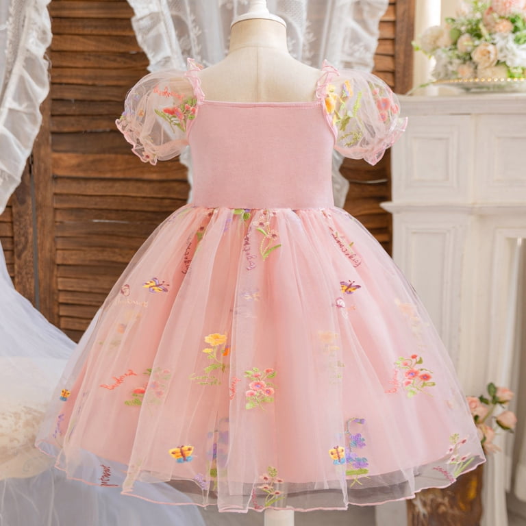 Girl Dress Short Sleeve Tiered Swing A-Line Cotton Green Dress Girls Birthday Dress For Girls Sundress Princess Dress