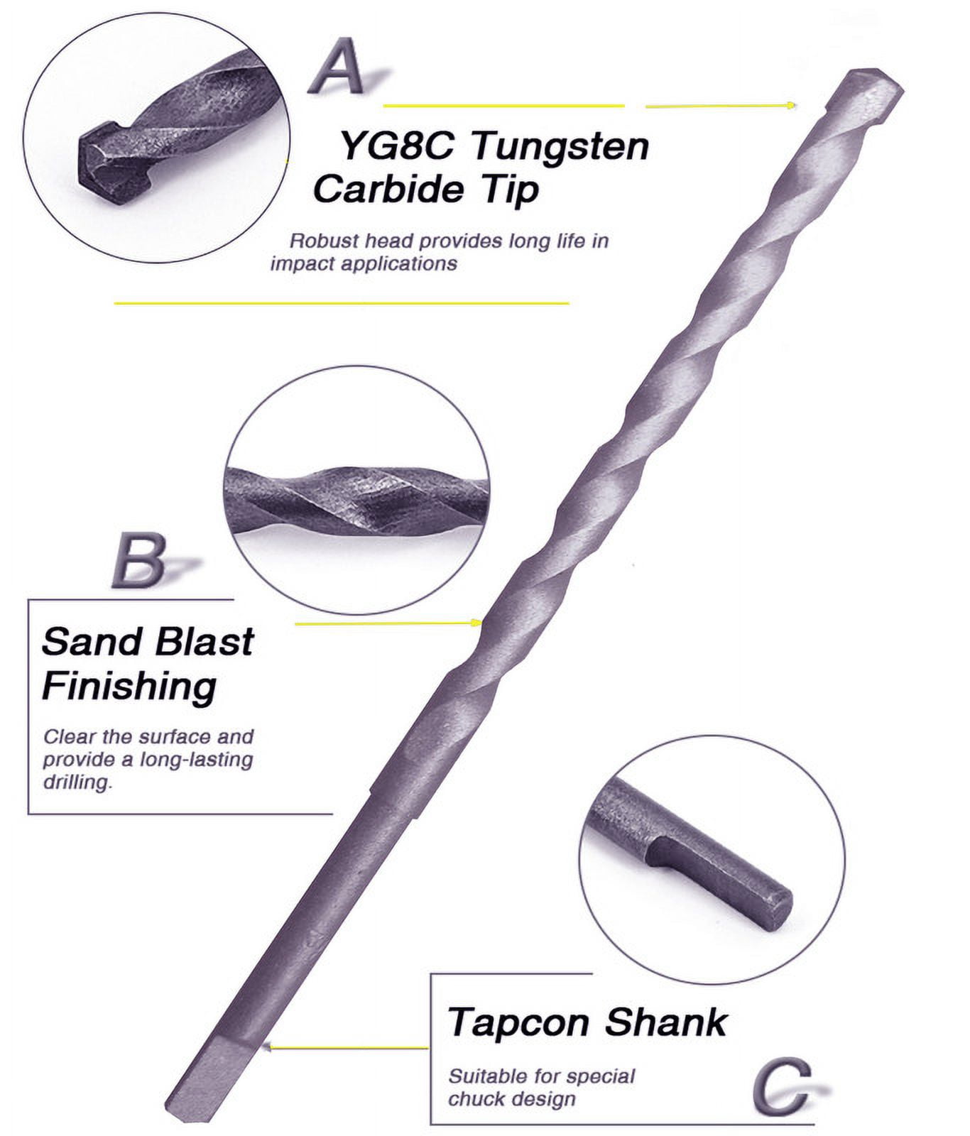 Masonry Drill Bit Set 50Pcs 3/16 in.x 3-1/2 in. Carbide Tip Flat Shank Drill Concrete Stone Bricks