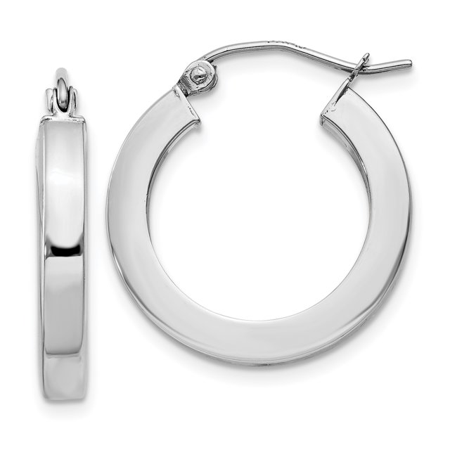 Boucles d'Oreilles Créoles Carrées en Or Blanc 14K