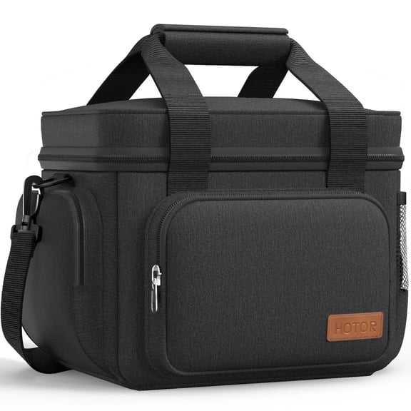 HOTOR Lunch Box for Men and Women - Premium Leak-Proof Insulated Lunch Bag with Adjustable Shoulder Strap, Large Capacity Cooler Lunch Bag, 9.8" x 5.9" x 8.6", Black