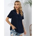 thumbnail image 2 of Women's Short Sleeve Tops Dressy V Neck Pleated Button Tunic Tops Blouses Casual Loose Shirts Fashion 2024, 2 of 4