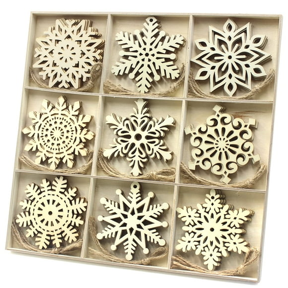 Adornos colgantes navideños de madera con copos de nieve, 36 unidades