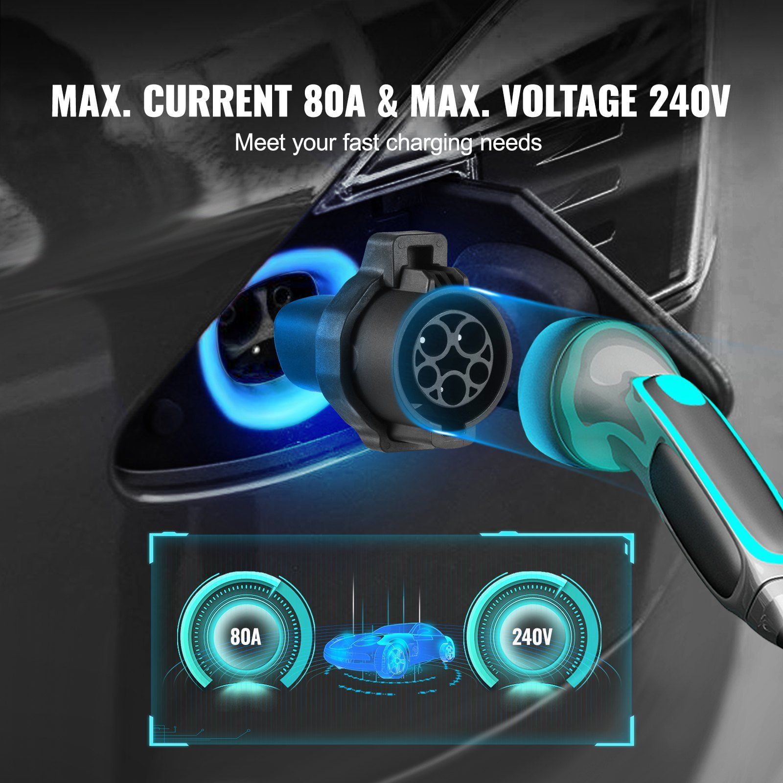 J1772 to Tesla Adapter, 80A 240V, SAE J1772 EV Charger to Tesla Plug, UL-Listed IP65, Compatible with Tesla Model 3/Y/S/X, Fast Charging, NEMA 14-50