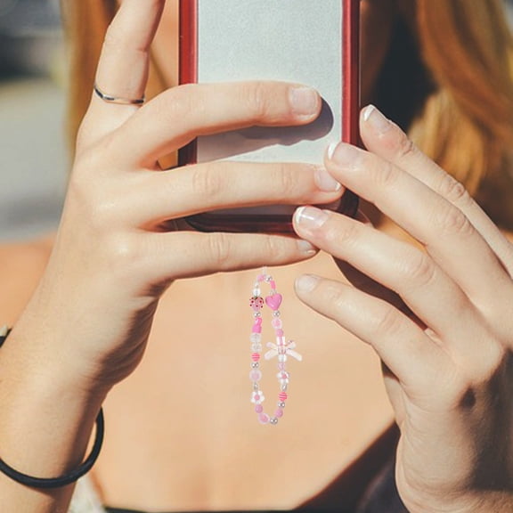 ELAYARD Pink Beaded Phone Charm with Romantic Love Design for Phone Keys Backpacks Stylish Decoration