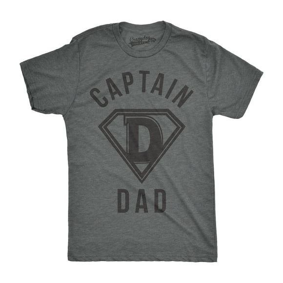 Mens Captain Dad Funny T Shirt Hilarious Hero Gift Idea for Fathers Tee (Dark Heather Grey) - L