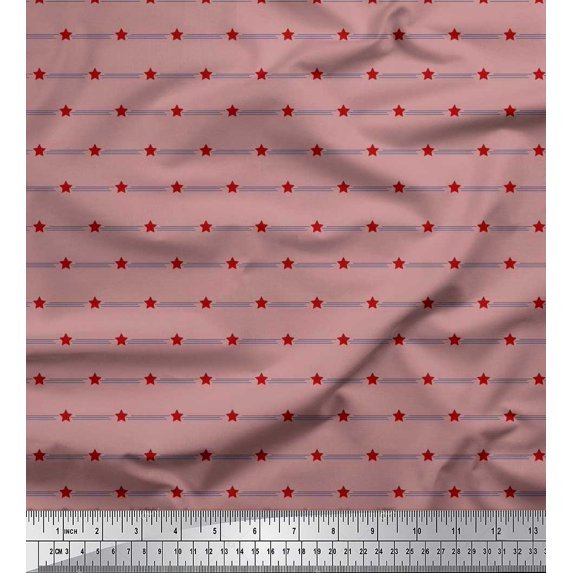 Soimoi Cotton Duck Fabric Stripe & Star Shirting Print Fabric by The Yard 56 Inch Wide