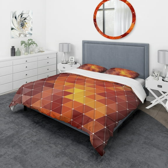 Designart 'Triangular Geometry in Red and Orange' Modern & Contemporary Duvet Cover Set