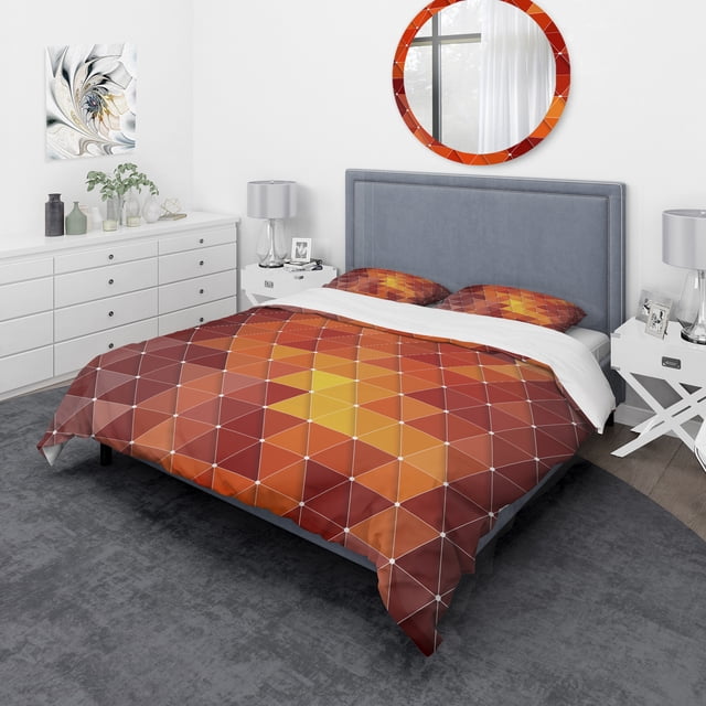 Designart 'Triangular Geometry in Red and Orange' Modern & Contemporary Bedding Set - Duvet Cover & Shams