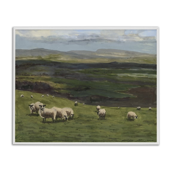 Stupell Industries Rustic Lodge Flock of Sheep Grazing White Framed Giclee Art, 14 x 11, by Michael Willett