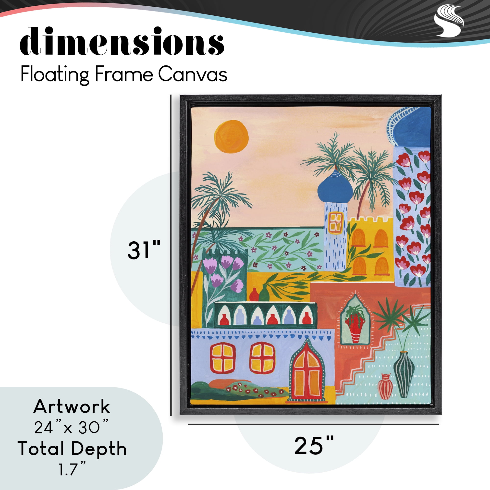 Egyptian City Architecture Black Framed Floater Canvas Wall Art, design by Nabeela Rumi