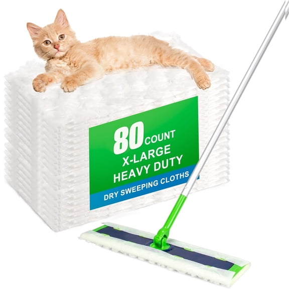 ZQZIQI 80 Count XL Heavy Duty Dry Sweeping Cloths Compatible with Swiffers Sweeper X-Large Mop, Disposable Mop Pads Refills,Thickness(Only Pads, not Including mop)