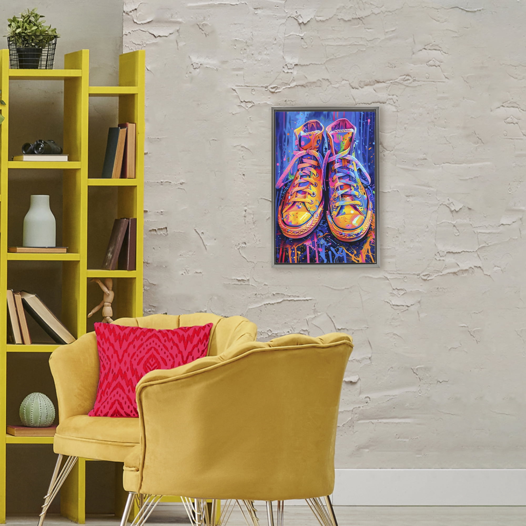 Stupell Industries Moody Converse with Neon Splash Gray Framed Floater Canvas Wall Art, design by Creative Studio