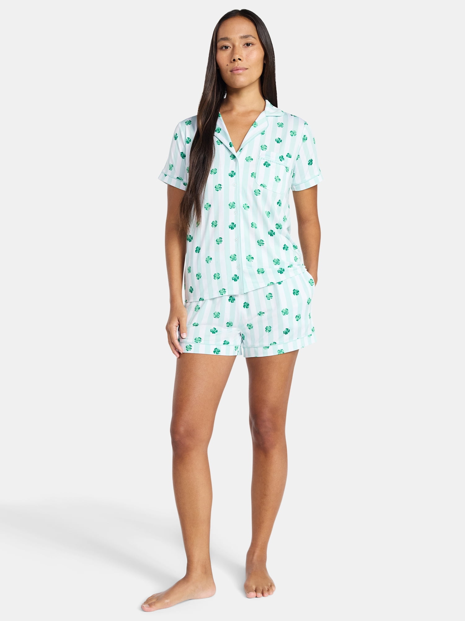 St. Patrick's Day Women's and Women's Plus Notch Collar Top and Shorts Pajama Set from Way to Celebrate, 2-Piece, Sizes XS-3X