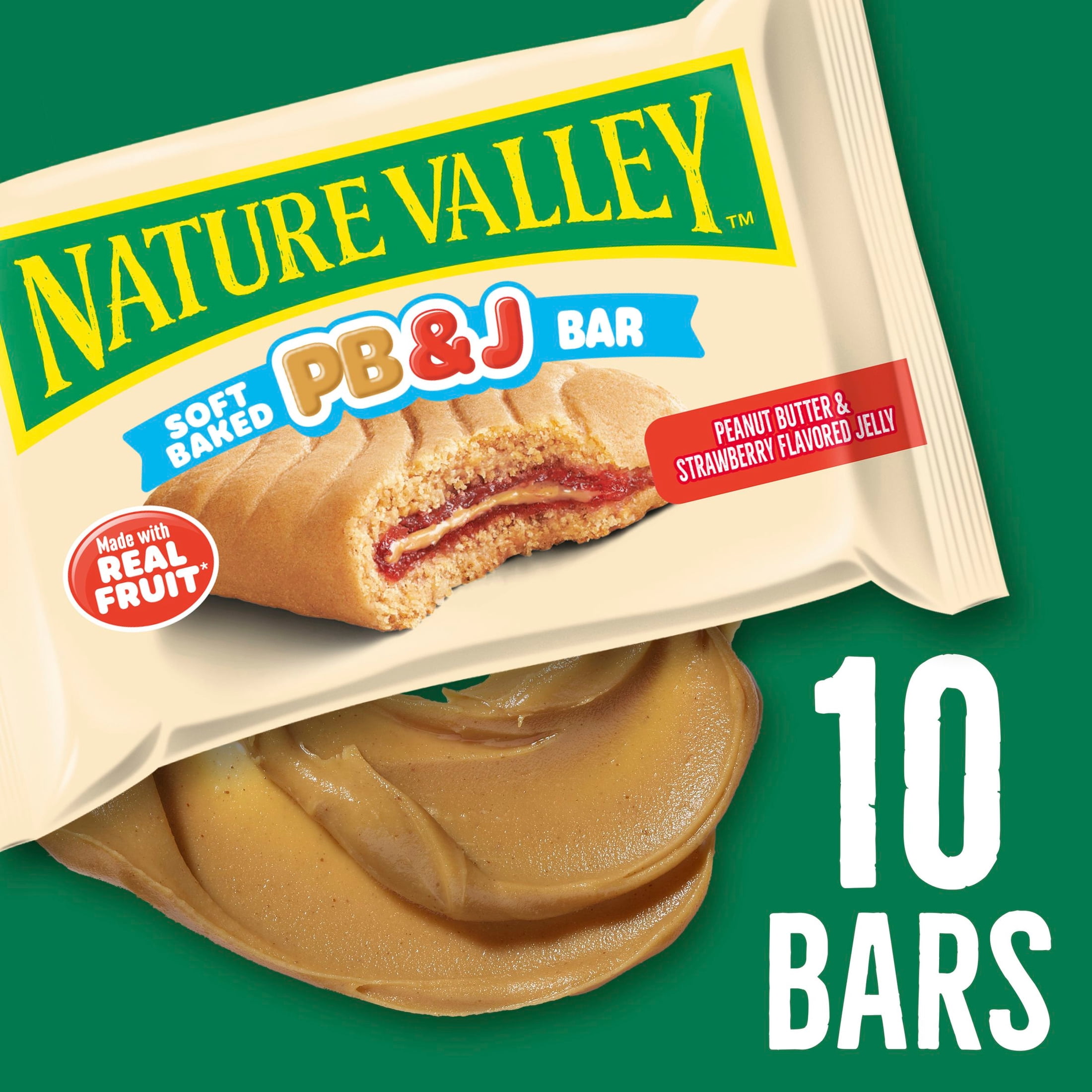 Nature Valley Soft Baked PB and J Bars, Peanut Butter and Strawberry, 10 Bars, 19.5 oz
