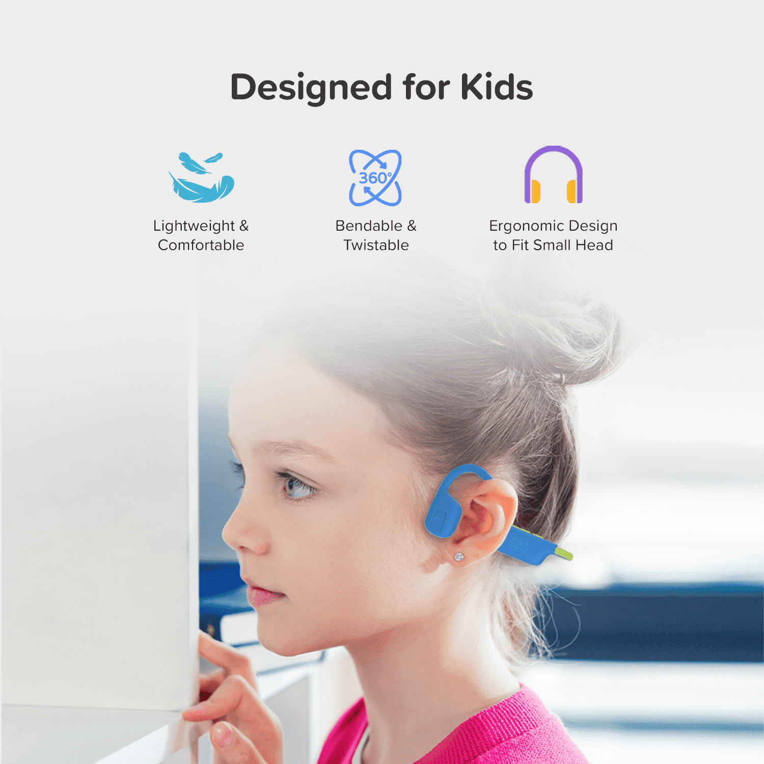 myFirst Kids Airwaves : Casques sans fil à oreilles ouvertes pour enfants - Écoute sûre, longue autonomie de batterie, nouveau modèle - Couleur bleue