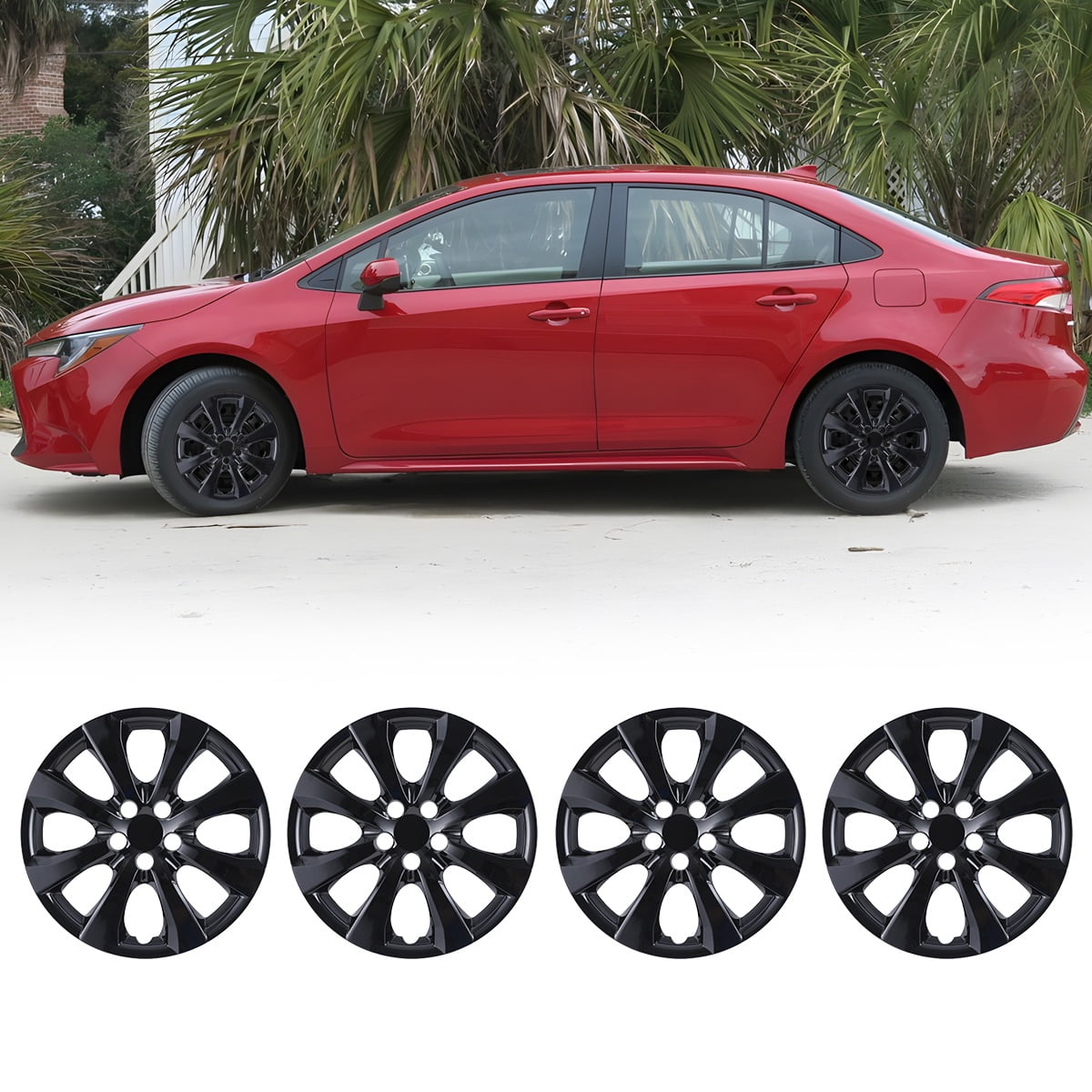 16" Set of 4 Hubcaps Wheel Rims Cover Fit 2009-2025 Toyota Corolla/2023-2025 Toyota Corolla Hybrid/2009-2014 Toyota Matrix Compatible with Steel Wheels Snap on Installation(16-inch,Black Lacquer)