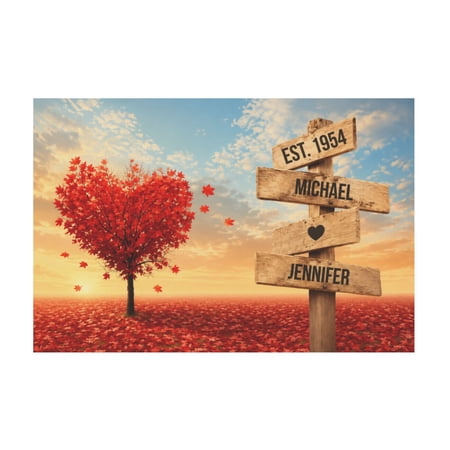 Personalized Heart Tree Street Sign Couple Names Canvas Wall Art For Anniversary Or Valentines Day 12*18in