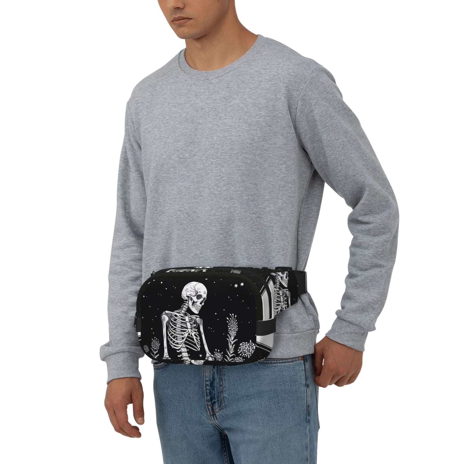 Kuqiui Vintage Black white Plant skull Print Fanny Packs for Women Cross Body Waist Bag Fashionable Fanny Pack Designer Workout Hiking Waist Pack Running Travel Gym