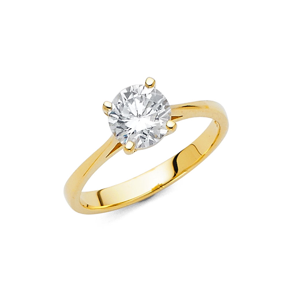 Solid 14k Yellow Gold Solitaire Round Cubic Zirconia CZ Ring Size 7