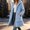 Blue, variant on Womens Hooded Sherpa Fleece Jacket Cable Textured Zip Up Longline Coat with Patch Pockets