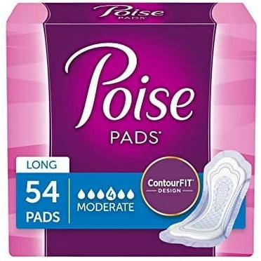 Incontinence Pads, Moderate Absorbency, Long, 54 Count (Pack of 4)