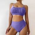 thumbnail image 6 of Women's Solid‑Color High‑Waist Two‑Piece Bikini Set Padded Wire‑Free Loose Spaghetti Strap Split Swimsuit Purple S(S), 6 of 6
