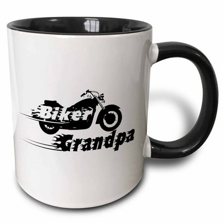Coil Mug - 3dRose Biker Grandpa. motorbike motorcycle granddad. Fast bike. cool black and white flaming text. Grandad - Two Tone Black Mug, 11-ounce