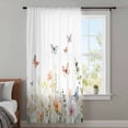 thumbnail image 4 of Spring Floral Sheer Curtains 45 Inches Long, Butterfly Summer Botanical Watercolor Light Filering Curtains, Breathable Simi Curtain Privacy Drapes for Kitchen Bathroom Small Window Treatment, 4 of 9