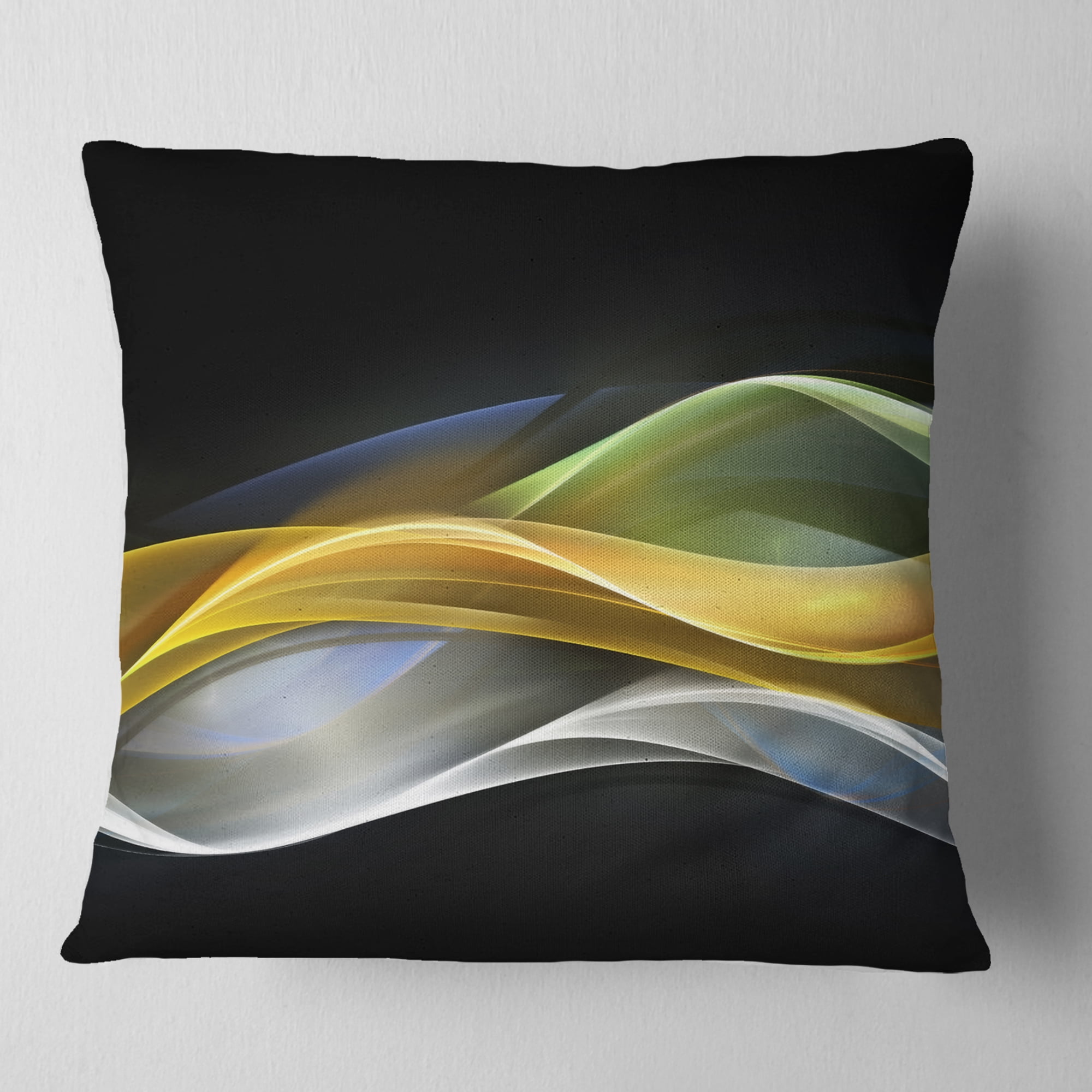 Designart Gold Silver Straight Yellow Lines - Abstract Throw Pillow - 16x16