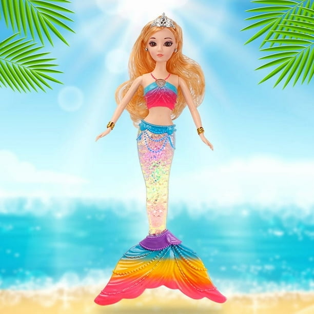 Muñeca princesa de juguete de sirena con música ligera y colorida de una pieza (tipo D), regalo de cumpleaños para niños y niñas, regalo para niños