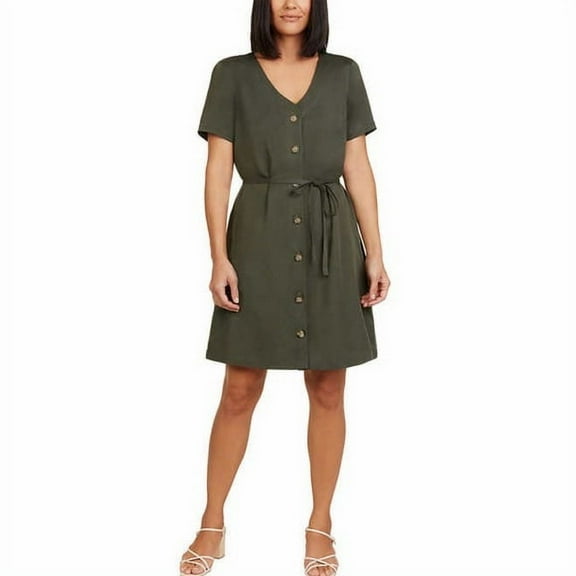 Matty M Women's Front Button Dress (Olive, X-Small)