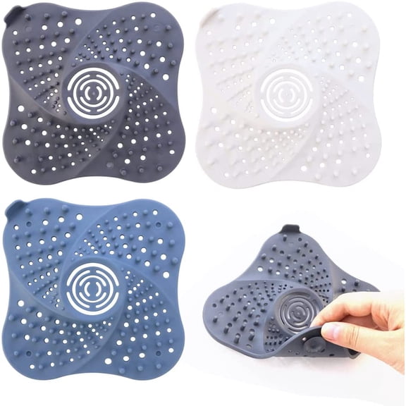 3 Pcs Bathtub Hair Drain Catcher with Suction Cup Silicone Square Shower Drain Cover Universal Hair Trap TPR Hair Clog Stopper for Bathroom Bathtub Kitchen Sink Easy to Install and Clean