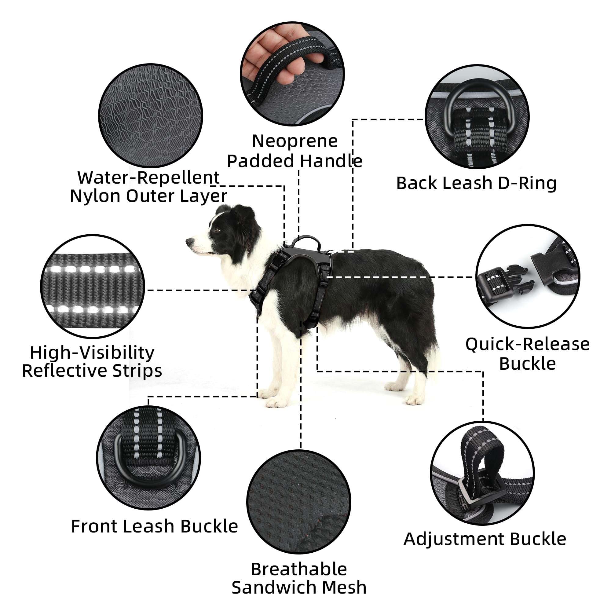 No Pull Dog Vest Harness With Handle  Adjustable Waterproof 4 Buckles Reflective Front & Clip For Small Medium Large Dogs (black Medium)