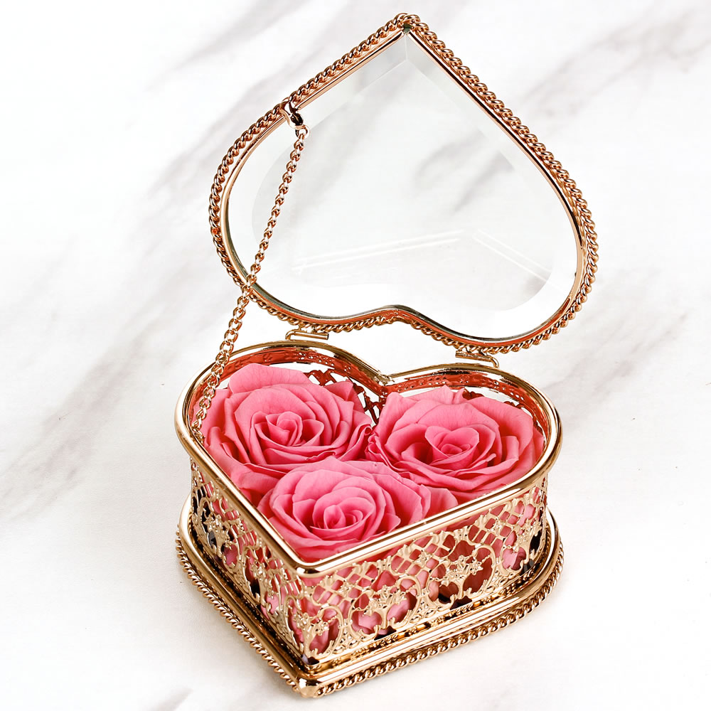 Enchante Preserved Forever Rose Vintage Heart Jewelry Box, Wedding Anniversary Birthday Valentine's Day Mother's Day Gift Eternity Flower, Pink
