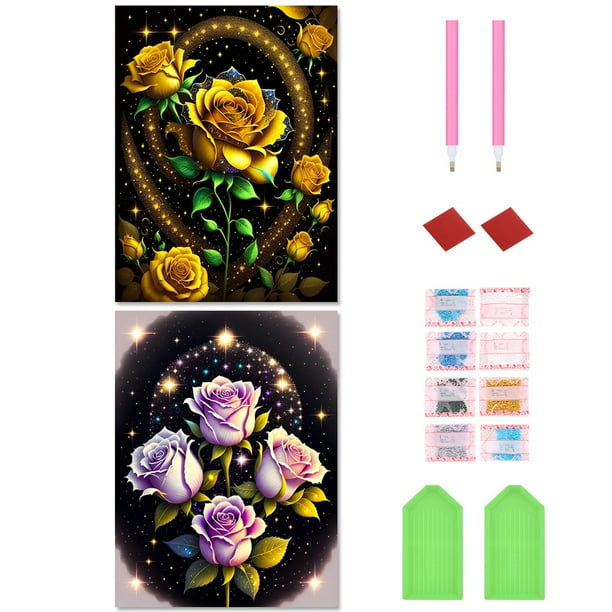(NH3485 NH3493) Juego 2 Uds Resina Con Purpurina Diamantes Serie Plantas Rosas 30*40CM