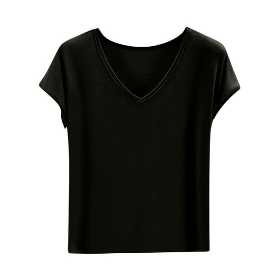 Lumtrix Womens Sleep Shirt - Lightweight, Breathable Pajama Top - Cotton Cap Short Sleeve V-Neck Sleepwear and Loungewear Black XXL